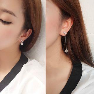 Rhinestone Bow Non-matching Drop Earring