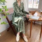 Patterned Long Shirtwaist Dress Green - One Size