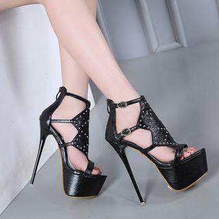 High-heel Platform Perforated Ankle Boots