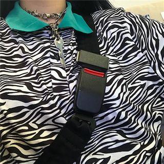 Contrast-collar Zebra Pattern Elbow-sleeve Polo Shirt Zebra - One Size