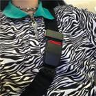 Contrast-collar Zebra Pattern Elbow-sleeve Polo Shirt Zebra - One Size