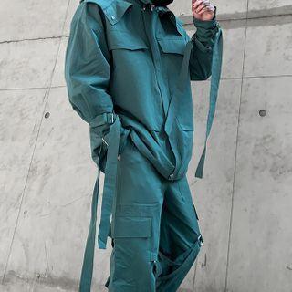 Set: Plain Zip Jacket + Straight Leg Pants