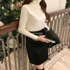 Turtle-neck Slit-side Ribbed Sweater