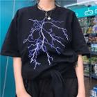 Short-sleeve Lightning Print T-shirt Black - One Size