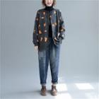 Carrot Print Button Jacket Fleece Lining - Carrot - Dark Gray - One Size