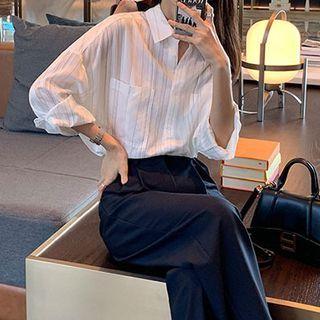 Set: Striped Shirt + High-waist Wide-leg Pants