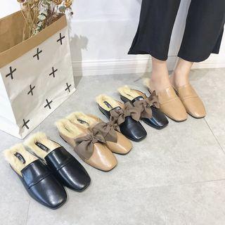Faux Leather Fluffy Slide Loafers