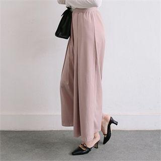 Elasticized-waist Pintuck Wide-leg Pants