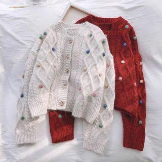 Mini Pom Pom Cable Knit Cardigan