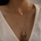 Shell Pendant Faux Pearl Pendant Layered Necklace 15245 - Gold - One Size