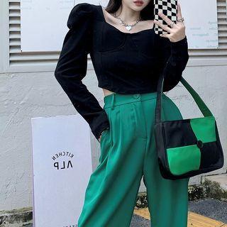 Square Neck Cropped Blouse / Wide Leg Pants