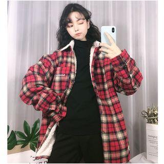 Fleece-lined Plaid Buttoned Coat