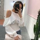 Off-shoulder Long-sleeve Cropped Chiffon Blouse