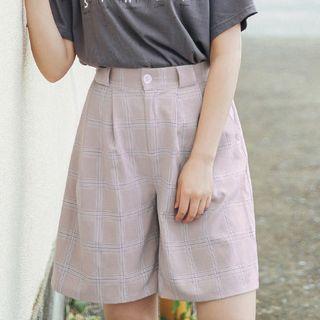 Wide-leg Plaid Shorts