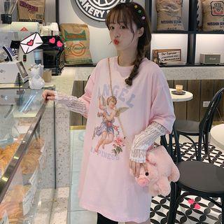 Long Sleeve Lace Top / Short Sleeve Print T-shirt