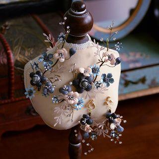 Wedding Rhinestone Alloy Flower Headpiece / Dangle Earring