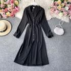 Single Breasted Plain Long-sleeve Dress