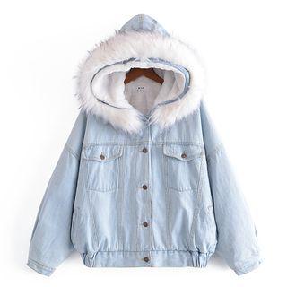 Fluffy Trim Padded Denim Jacket