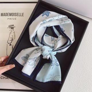 Flower Print Square Scarf Blue - One Size