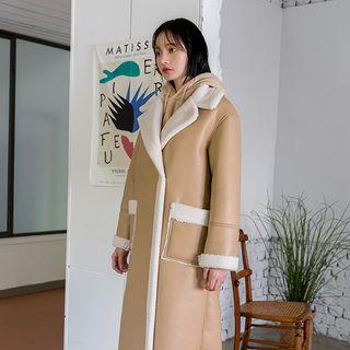 Pleather Faux-shearling Long Coat