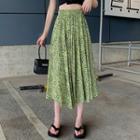 Leopard Print Midi A-line Skirt Leopard - Green - One Size