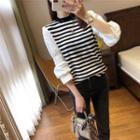 Mock Two-piece Puff-sleeve Knit Top