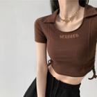 Collared Drawstring-side Crop T-shirt In 5 Colors