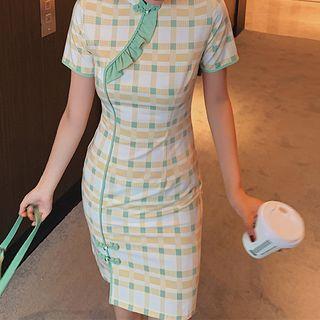 Short-sleeve Plaid Ruffled Qipao