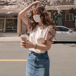 Floral Flutter-sleeve T-shirt