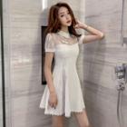 Mesh Panel Lace Trim Short-sleeve A-line Qipao