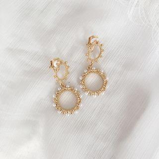 Faux-pearl Circle Drop Earring / Clip-on Earring