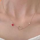 Glaze Alloy Heart Pendant Necklace Red Heart - Rose Gold - One Size