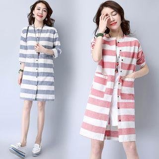 3/4-sleeve Stripe Shirtdress