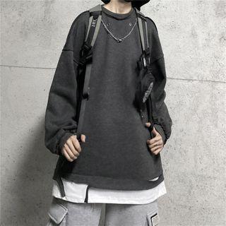 Mock Two Piece Fleece Ripped Sweatshirt