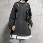 Mock Two Piece Fleece Ripped Sweatshirt