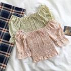 Floral Off-shoulder Ruffled-trim Short-sleeve Top