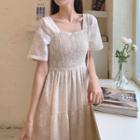 Square-neck Short-sleeve Tiered Midi A-line Dress
