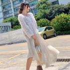 Set: V-neck Sweater + Midi A-line Skirt