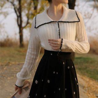 Set: Cardigan + Embroidered Midi A-line Skirt