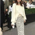 Set: Cutout Sweater + Leopard Print Midi Sheath Skirt