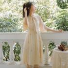 Elbow-sleeve Mesh Overlay A-line Dress