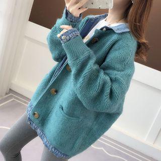 Mock Two-piece Denim Panel Cardigan
