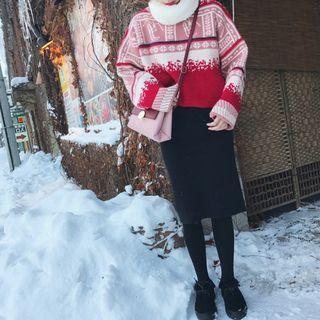 Set: Printed Loose-fit Sweater + Skirt