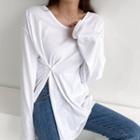 Slit-front Button-trim T-shirt