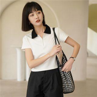 Short-sleeve Half-zip Polo Shirt White - One Size