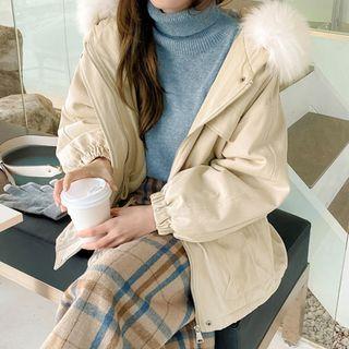 Faux-fur Hooded Lined Safari Jacket