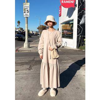 Bishop-sleeve Long Ruffle Dress