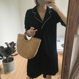3/4-sleeve V-neck Pleated Panel Dress