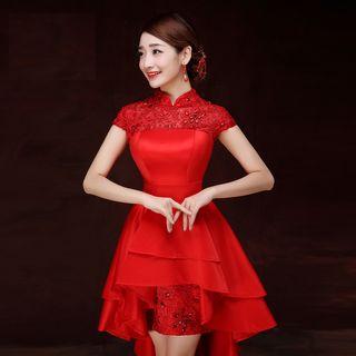 Mandarin Collar Dip Back Cocktail Dress