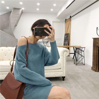Plain Off-shoulder Loose-fit Knit Dress